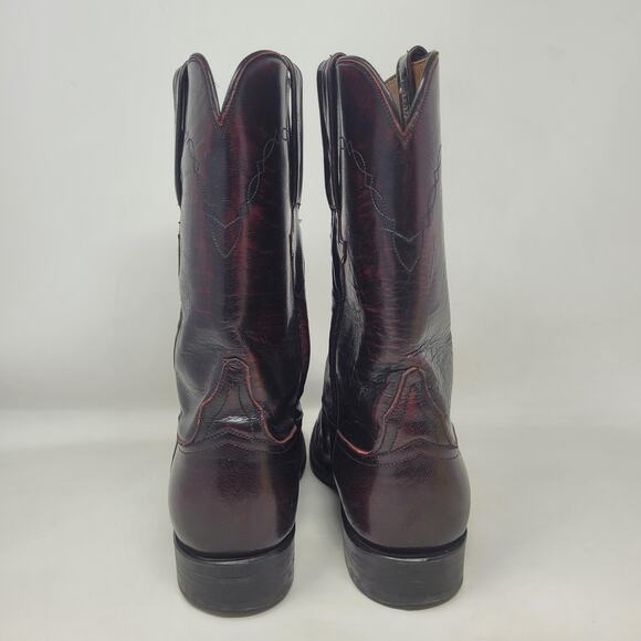 Vintage Lucchese Boots Mens 7.5B Black Cherry Leather Cowboy Western Roper Rodeo - Picture 6 of 12
